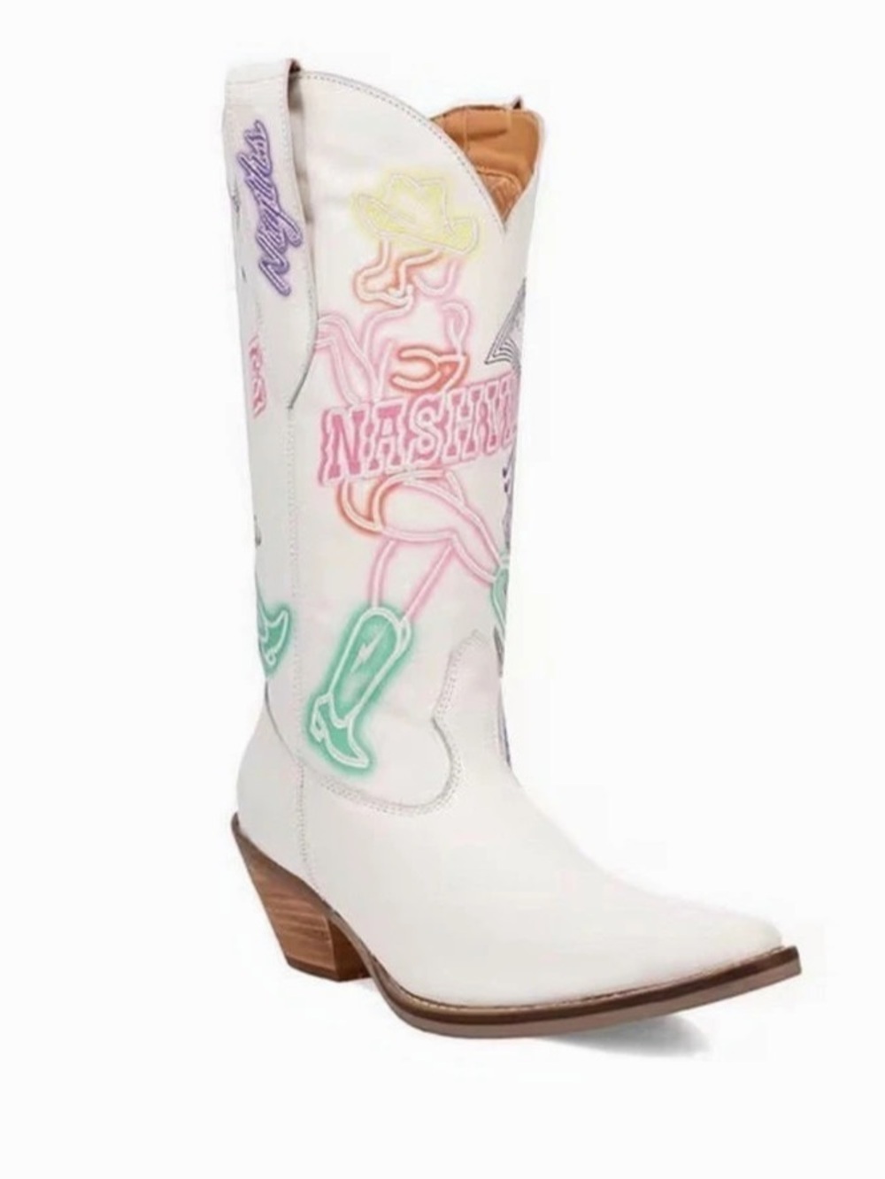 Dingo Nashville Nights Leather Western Boot Heeled Boots White & Pink